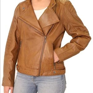 Genuine Lambskin Leather Tan Jacket Biker Style